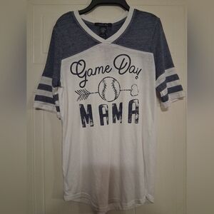 Baseball Mama Blue and White Tee